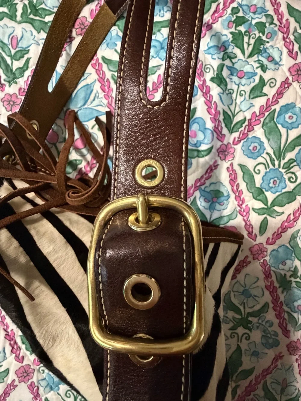 Coach Zebra Hair-On-Hide Shoulder Bag with Brown Suede Trim
